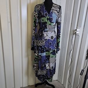Dhruv Kapoor Floral Patchwork Wrap Maxi Dress - Blue, Green, Black Large